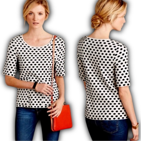 Moth Tops - Anthropologie Moth Jacquard Dottie Knit Short Sleeve Top Medium White Black Dots